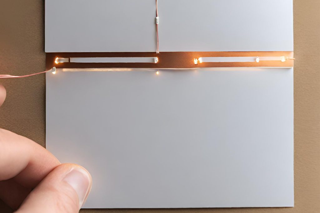 person aligning led lights on copper tape