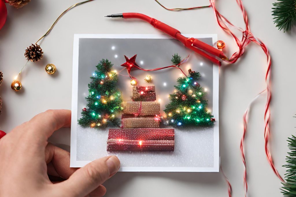 person personalizing christmas card