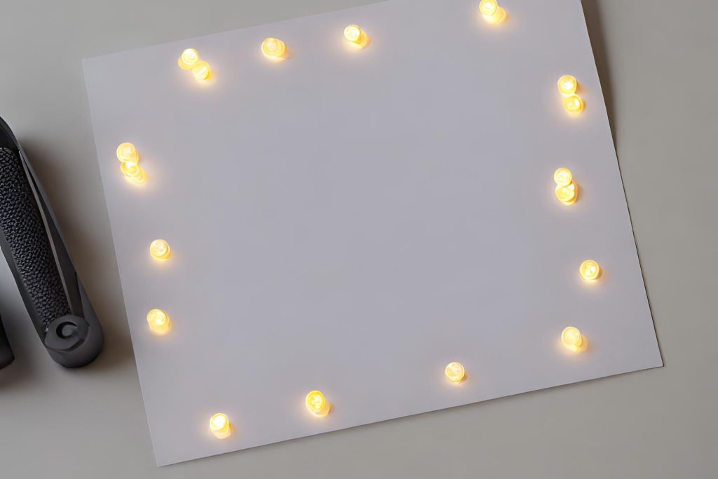 led lights attached to cardstock paper